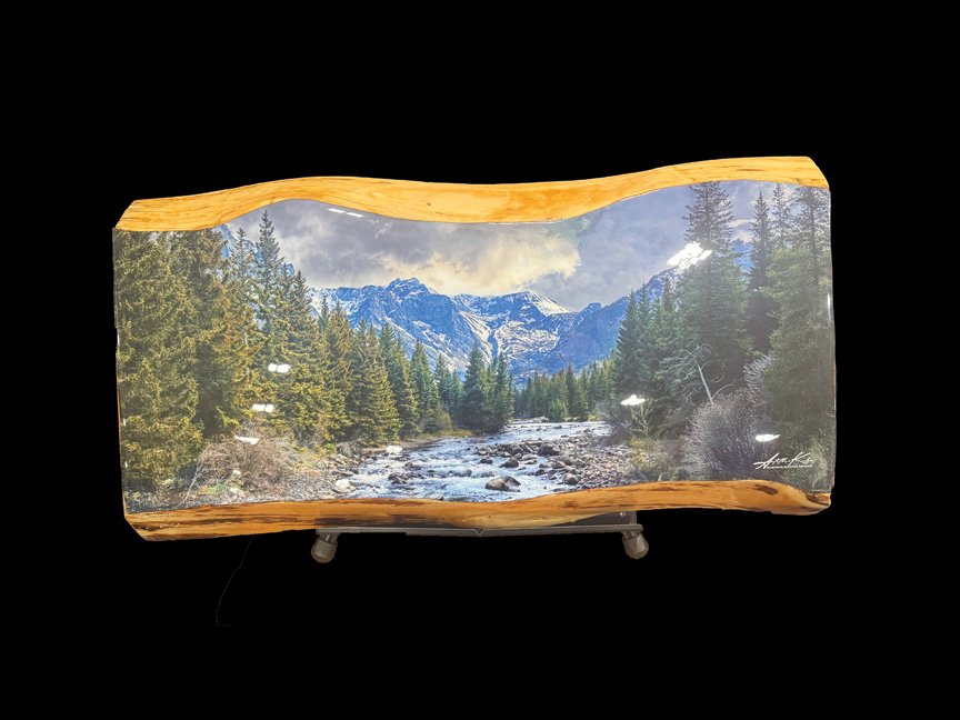 Echoes Over Rosebud on Large Wood Slab